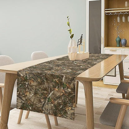 Oak Table Runner, Forest Green Camouflage Design Table Runner for Dining Kitchen Outdoor Camping Holida 13x60in
