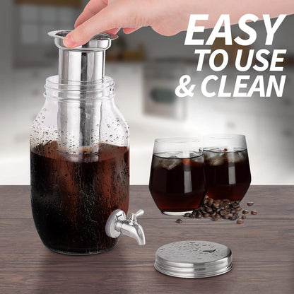 Zulay Kitchen 1.5 Liter Cold Brew Coffee Maker with EXTRA-THICK Glass Carafe & Stainless Steel Mesh Filter - Premium Iced Coffee Maker