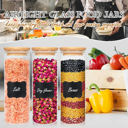 DHSBTLS 10 Pack 14 oz Glass Jars with Airtight Bamboo Lids for Kitchen