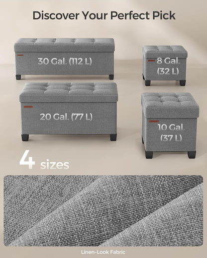 SONGMICS Storage Ottoman Bench, Foldable Foot Rest with Legs, 15 x 43 x 15.7 Inches, End of Bed Bench, Storage Chest, Load up to 660 lb, for Living Room, Bedroom, Entryway, Dove Gray ULSF018G02