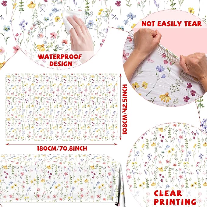 Juweked 3Pcs Colorful Wildflower Table Cloth Plastic Floral Table Cloth Flower Tablecloth Wildflower Party Decorations Butterfly Tablecloth Spring Tablecloths for Party Birthday Baby Shower Wedding