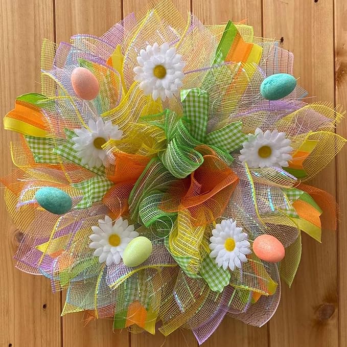 5 Rolls Easter Mesh Ribbon for Wreath, 10 Inch x 30FT Per Roll Metallic Foil Deco Mesh Rolls Light Pink Blue Yellow Green Purple Decorative Mesh for Spring Easter Baby Shower Party Decor