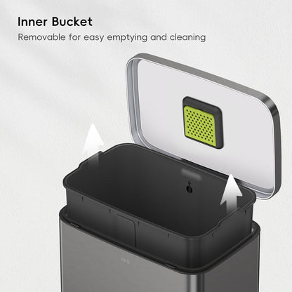 EKO Madison Gunmetal Stainless Steel 50 Liter/13.2 Gallon Step Trash Can with Inner Liner - Fingerprint Resistant Finish