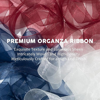 Red, White, Navy Blue Organza Ribbon - 1 Inch x 75 Yds Sheer Chiffon Tulle for Gift Wrapping, Christmas, Weddings, Crafts