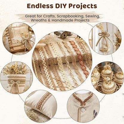 VGOODALL 9 Rolls Jute Ribbons Lace Craft Ribbon 18 Meters for Crafts Wraping Gifts Party Holiday and Rustic Wedding Decorations
