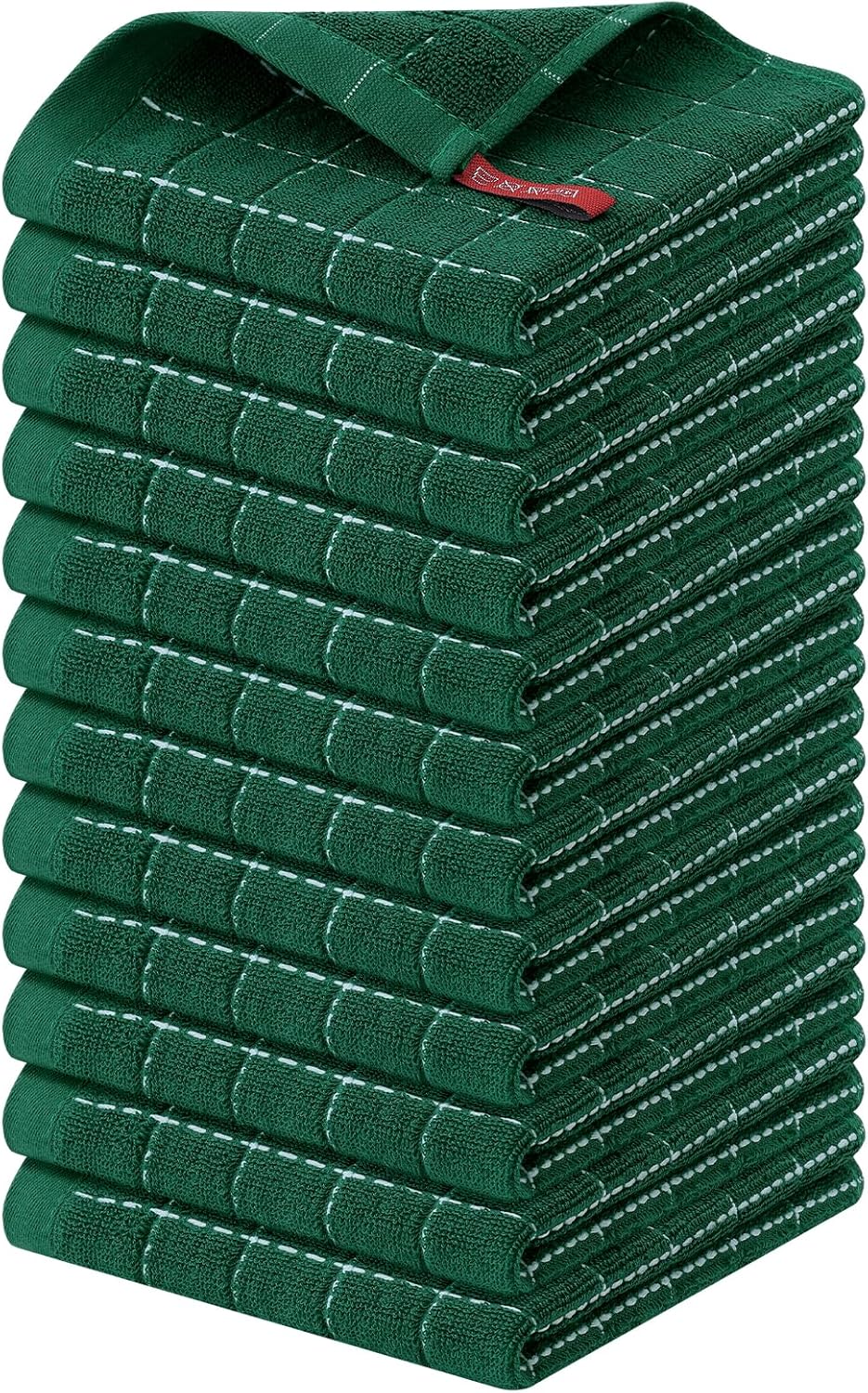 Homaxy 100% Cotton Terry Kitchen Dish Cloths, Ultra Soft and Absorbent Dish Towels for Kitchen, Perfect for Drying and Washing Dishes, 12 Pack, 12 x 12 Inches, Dark Green