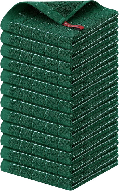Homaxy 100% Cotton Terry Kitchen Dish Cloths, Ultra Soft and Absorbent Dish Towels for Kitchen, Perfect for Drying and Washing Dishes, 12 Pack, 12 x 12 Inches, Dark Green