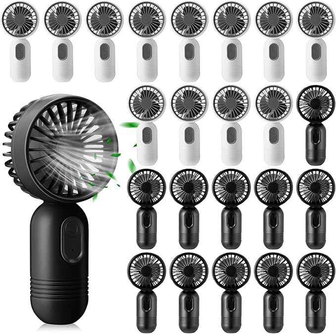 Rossesay 24 Pack Mini Portable Fan Bulk for Travel 3 Speeds, Rechargeable USB Battery Operated, Small Handheld Personal Eyelash Fans for Women Men Indoor Outdoor(Black White)