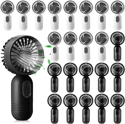 Rossesay 24 Pack Mini Portable Fan Bulk for Travel 3 Speeds, Rechargeable USB Battery Operated, Small Handheld Personal Eyelash Fans for Women Men Indoor Outdoor(Black White)