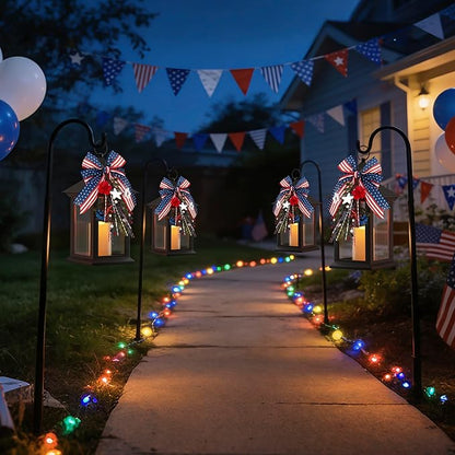 Patriotic Lanterns Decorative Indoor, 14" Black Lantern with Timer Flameless Candle, Battery Operated Waterproof Outdoor Hanging 4th of July Lanterns for Porch, Patio, Patriotic Decorations