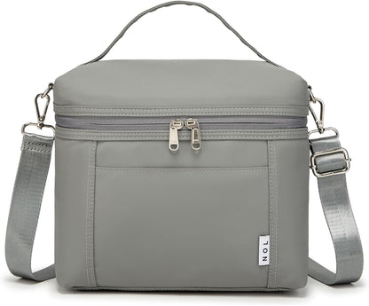 NOL Natural Organic Lifestyle Insulated Lunch Bags for Women Cooler Bag Lightweight Nylon Waterproof Lunch Box For Work (Cool gray, Medium(normal))