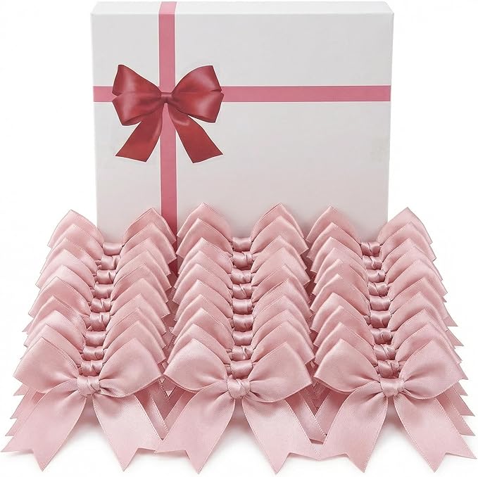 Rose Gift Wrap Bows - 100 Pcs 3.3 Inch Elegant Satin Bows for Wedding Decor, Valentine's Day, Mother's Day, Romantic Gifts, Baby Girl Shower, Birthday, Christmas, Party Decorations