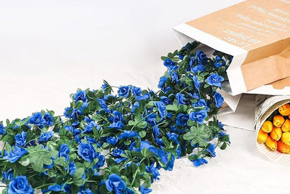 Miracliy 8Pcs 66FT Blue Flower Garland, Artificial Rose Floral Vines Fake Hanging Spring Flower Garland for Wall Backdrop Wedding Arch Tea Party Door Mantle Decoration