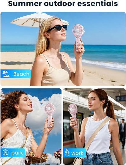 HandFan 5200mAh Handheld Fan Rechargeable, 20H Runtime Hand Fan, 3 Speeds Strong Airflow, Personal 180° Foldable Portable Fans for Travel/Summer/Concerts/Lash/Commute, Gifts for Women (Cherry Pink)