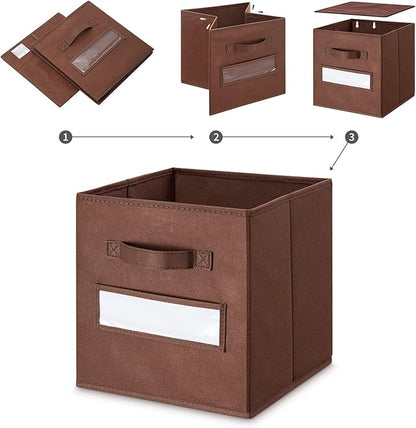artsdi 11 Inch Storage Cube,Storage bin,cube storage (Set of 10) Foldable Fabric Cube Storage Bins with 10 Labels Window Cards & a Pen,Baskets Containers for Shelves,Closet Organizers Box,Brown