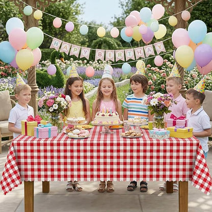 6 Pack Red and White Checkered Tablecloth, Plastic Red Gingham Table Cloth Waterproof Red Checkered Table Cover for Picnic, Banquets, Outdoor Parties 54 X 108Inch