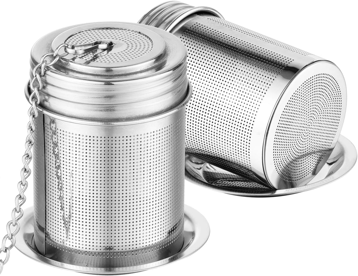 2Packs Tea Filter,Cooking Infuser with Extra Fine Mesh Tea Ball Strainers Threaded Connection 304 Stainless Steel with Extended Chain Hook to Brew