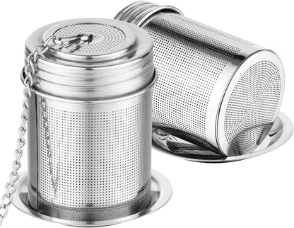 2Packs Tea Filter,Cooking Infuser with Extra Fine Mesh Tea Ball Strainers Threaded Connection 304 Stainless Steel with Extended Chain Hook to Brew
