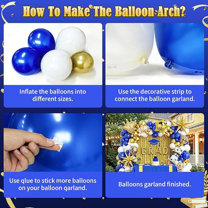 Graduation Balloon Arch Garland Kit Blue White Gold Graduation Decorations 2026 for College High School Class of 2026 Grad Party Prom Decor