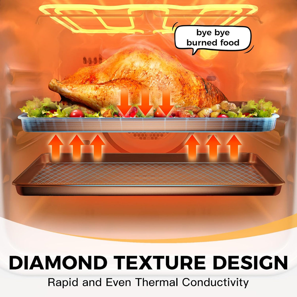 Half Cookie Sheet Pan for Baking - Hongbake Nonstick Baking Sheet with Diamond Texture Surface