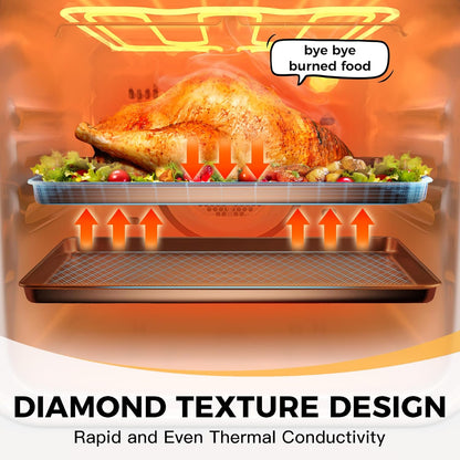 Half Cookie Sheet Pan for Baking - Hongbake Nonstick Baking Sheet with Diamond Texture Surface