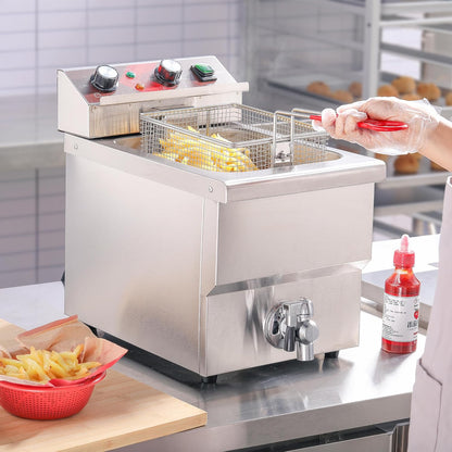 Deep Fryer 12L Large Electric Fryer with Oil Drain and Timer Deep Fryer with Basket and Lid Stainless Steel Countertop fryer Commercial Fryer for Restaurant and Home Kitchen 120V 1750W