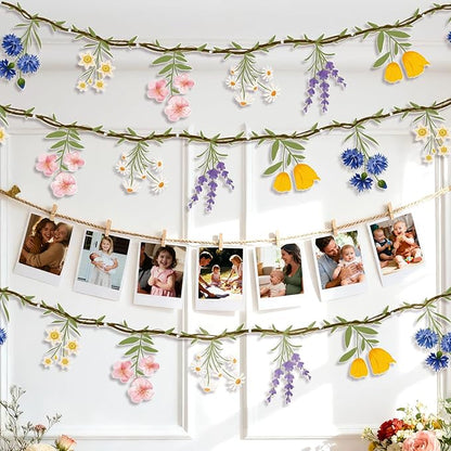 JIAYIQI 2PCS Wildflower Party Decorations, 7.9FT Pre-Strung Floral Garlands for Baby Shower Bloom Birthday Tea Party Wedding, Reusable & DIY Flower Banner for Garden Theme Grad in Bloom & Mothers Day