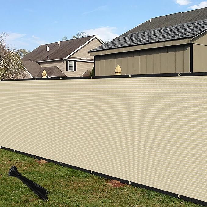 ECOOPTS 4'x67' Privacy Fence Screen Windscreen with Copper Grommets, Fit for Commercial Fence and Residential Garden Outdoor 90% UV Blockage, Cable Zip Ties Included (Beige)