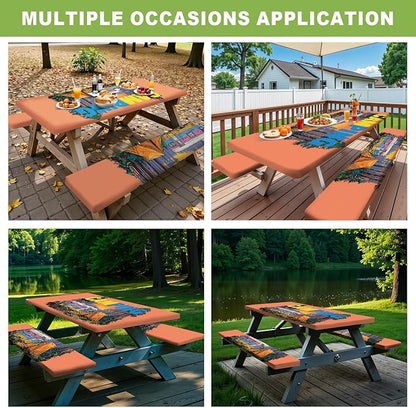 ANNA QUEEN Brand 6-Foot Camping Outdoor Picnic Table Cover, Includes Bench Cover, 3-piece Picnic Table Cover Set, 72 inches x 30 inches, Camping Outdoor Bench and Tablecloth Furniture Protection.