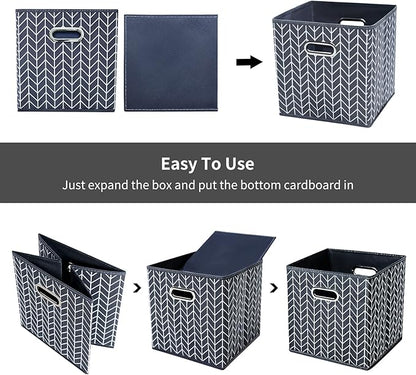 11 Inch Cube Storage Bins , Fabric Cube Organizer Bins with Handle, Foldable Cube Bins for Cloth or Accessary Storage, 11x11x11 set of 6,（Gray Wave）