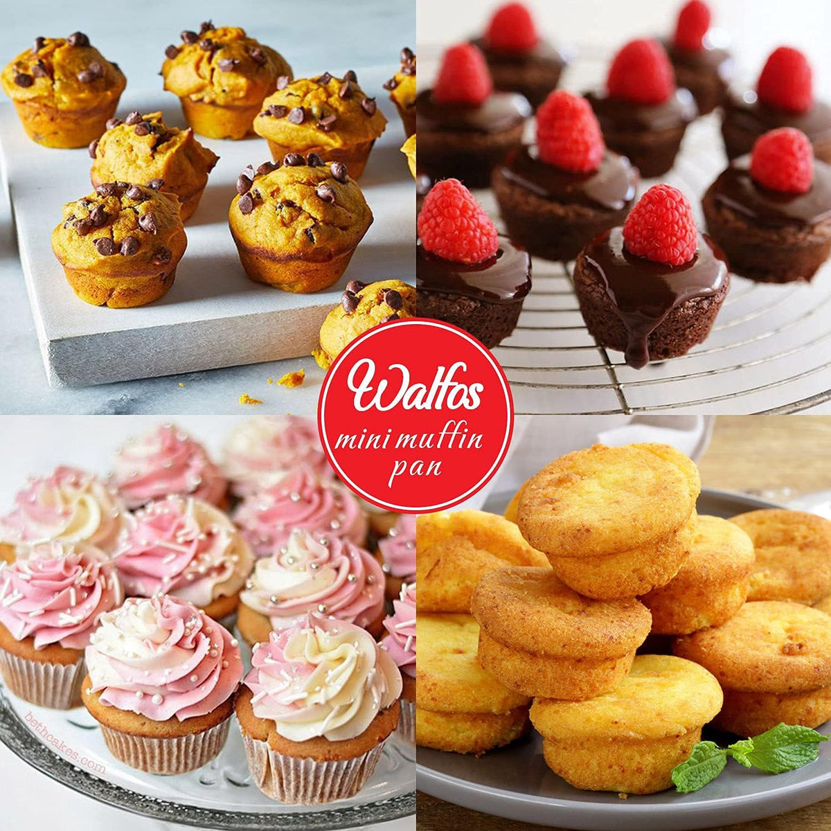 Walfos Mini Silicone Muffin Pan - 24 Cups, BPA Free and Dishwasher Safe, Non-stick Silicone Cupcake Baking Pan, Great for Making Muffin Cakes, Tart