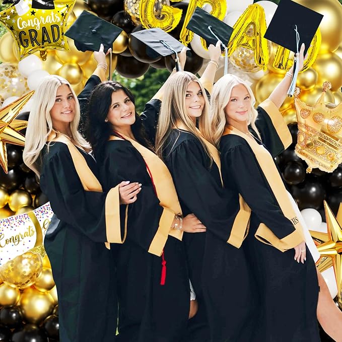 Graduation Balloon Arch Garland Kit Black Gold White Graduation Decorations 2026 for College High School Class of 2026 Grad Party Prom Decor