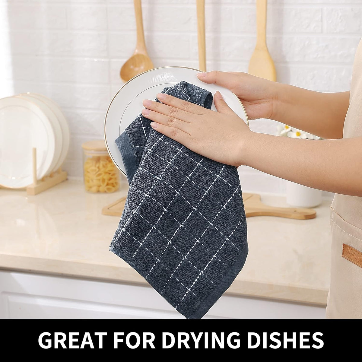 Homaxy 100% Cotton Terry Kitchen Dish Cloths, Ultra Soft and Absorbent Dish Towels for Kitchen, Suitable for Drying and Washing Dishes, 12 Pack, 12 x 12 Inches, Dark Grey