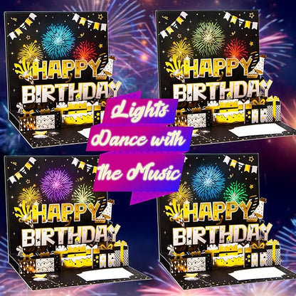 Ribbli Fireworks Musical Birthday Card and Iridescent Birthday Wrapping Paper