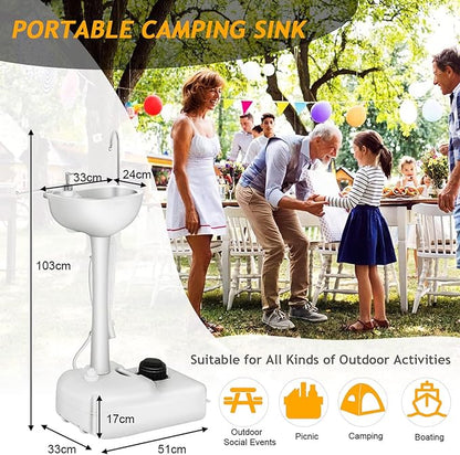Portable Hand Washing Station, Camping Sink Wash Hand Basin with Wheels, Towel Holder & Soap Dispenser, for Outdoor Events, Gatherings, Garden, Worksite,Washbasin+24Lwatertank
