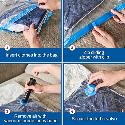 6 Pack Large Vacuum Storage Bags for Comforters, Blankets & Clothes – Vacuum Sealed Compression Bags with Hand Pump – Space Saver Storage Bags for Bedding, Moving, Travel & Organization