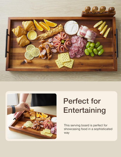 Acacia 30 Inch Large Charcuterie Boards for Party with Cheese Knife Set of 4 – Acacia Wood Serving Tray with Handles, Long Charcuterie Board