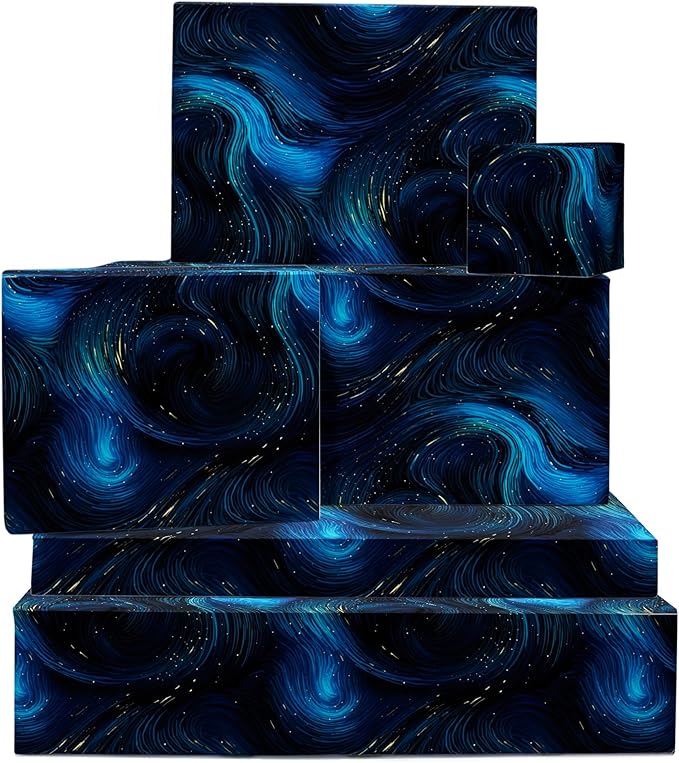 CENTRAL 23 Blue And Black Wrapping Paper - 6 Sheets Of Gift Wrap With Tags - Stormy Sky And Waves - Gift Wrapping Paper For Men Women Kids - Comes With Stickers