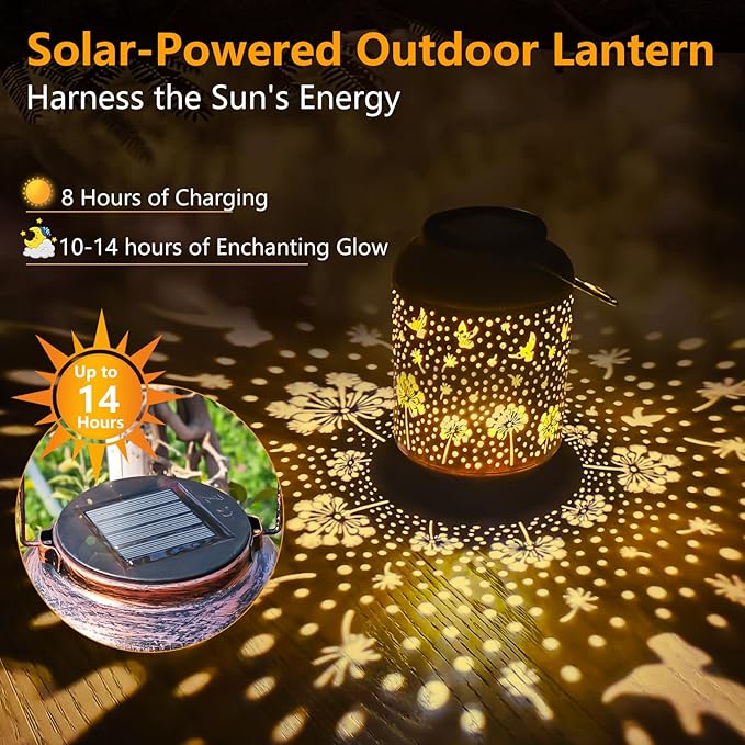 HUMIIEYE Solar Lantern Outdoor Dandelion Garden Decor, IP65 Waterproof Hanging Solar Powered Lights Birthdays Gifts for Women Mom, Metal Decorative Light for Patio Yard Lawn Porch Backyard Christmas