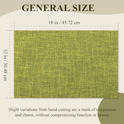 KXN Placemats Set of 6, Dual-Layer Thickened Faux Linen Table Mats, Heat Resistant & Wrinkle-Free, Machine Washable Cloth Place Mats for Kitchen Dining Indoor Outdoor (Green)