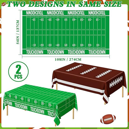 QZYL Football Party Decorations 2026, Disposable Football Tablecloth, 2 PCS Brown Green Decoration Runner, Game Day Theme Table Cloth, Plastic Table Cover for Game Day Touchdown Party Supplies