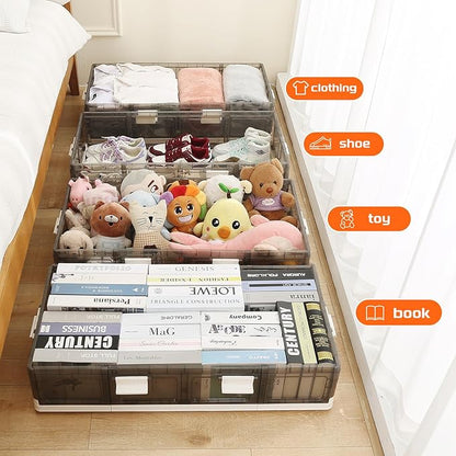 Under Bed Storage Containers with Wheels - Stackable, Foldable Plastic Storage Boxes with Lids for Clothes, Shoes, Blankets - Perfect for Bedroom Organization and Dorms (2 Pack-25.2''x16.5''x7.1'')