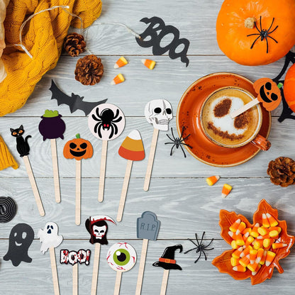 Jinei 120 Pcs Halloween Coffee Stirrers Stir Sticks Natural Wooden Stir Sticks Disposable Drink Stirrers for Stirring Hot Chocolate Milkshake