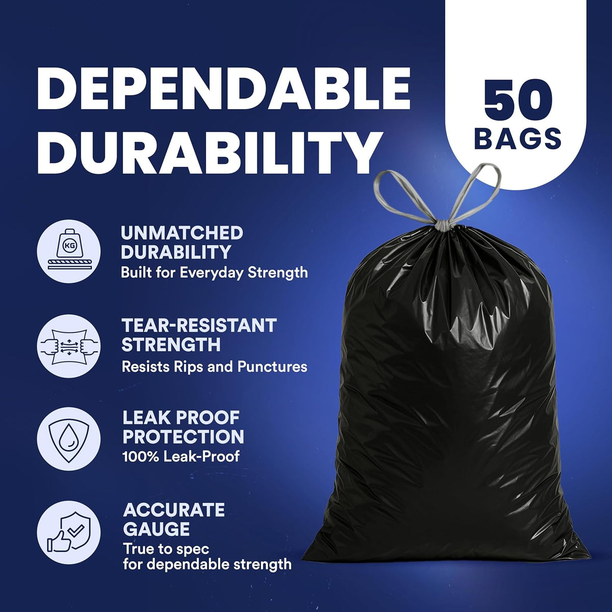 Plasticplace W13DSBKJR 13 Gallon Trash Bags │ 1.2 Mil │ (50 Count) Black Extra Tall Garbage Can Liners │ 24” x 31”