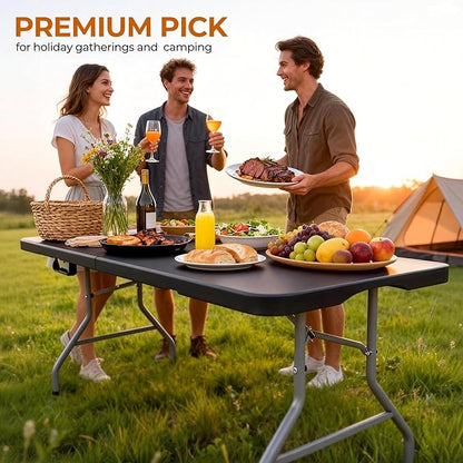 6ft Folding Table Heavy Duty 350 LBS 6 Foot Fold in Half Table with 18% Thicker HDPE Waterproof Top & Reinforced Steel Frame, Portable Foldable Table for Outdoor Indoor Party Wedding Camping