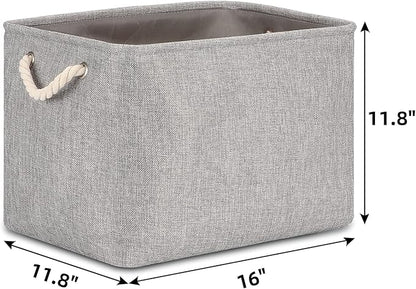 Bidtakay Grey Baskets [2-Pack] Shelf Baskets for Storage 16" X 11.8" X 11.8" Large Fabric Rectangular Decorative Storage Basket Organization Bins for Shelves Closet Home Organization(Grey)