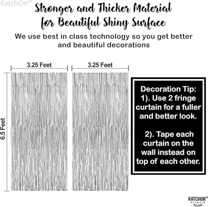 KatchOn, Silver Foil Fringe Curtain - Pack of 2 | Streamers Backdrop for Disco Birthday Decorations | Silver Fringe Backdrop for Graduation Decorations 2026 | Bachelorette Party Decoration