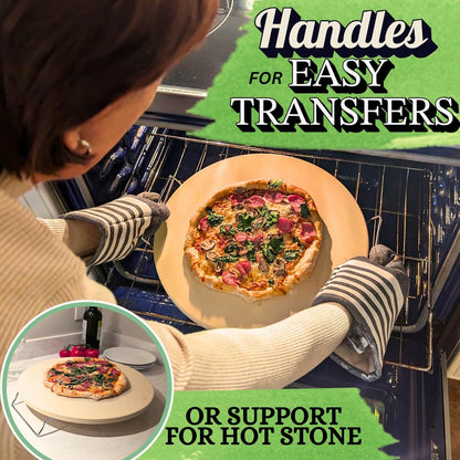 16 inch Round Pizza Stone for Oven - Large Pizza Stone for Grill with Handles and Dough Tool - Round Baking Stone for Bread