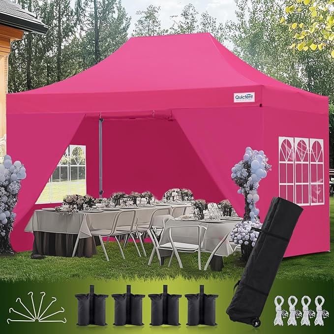 Quictent 10x15 Heavy Duty Pop Up Canopy Tent with Sidewalls, Hexagonal Legs- Commercial Instant Shelter with 3-Year Frame Warranty, 800D Waterproof Oxford Fabric for Weddings, Events, Outdoor Markets