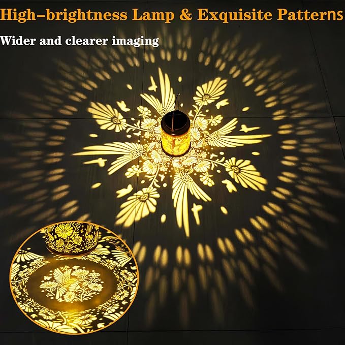 Merrytech Solar Lanterns Outdoor Waterproof,Hummingbird & Gesang Flower Lights,Metal Hanging Garden Decor Outside,Yard Art Decorations for Patio,Pathway,Gardening Birthday Gifts for Mom,Women,Grandma
